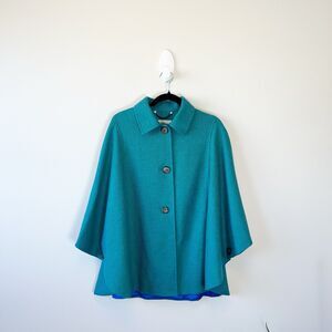 Moriarty's 100% Wool Button-Front Cape Cloak Teal Dunloe Ireland Womens One Size